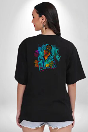 Karol G Şarkıcı  Pamuklu Kadın Erkek Oversize Sırt Dijital Baskılı Siyah T-shirt