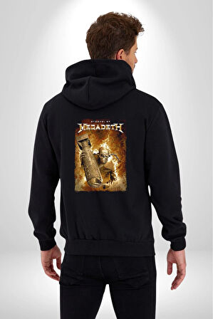 Megadeth Heavy Metal Kadın Erkek Siyah Kapüşonlu Fermuarlı Baskılı Hırka Sweatshirt