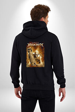 Megadeth Heavy Metal Kadın Erkek Siyah Kapüşonlu Fermuarlı Baskılı Hırka Sweatshirt