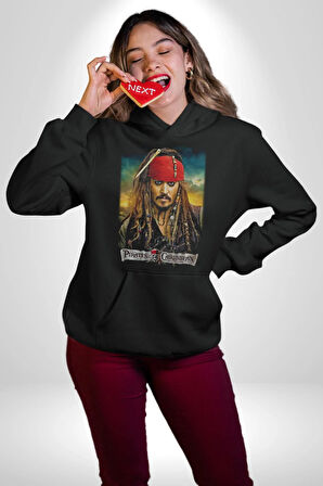 Karayip Korsanları Kadın Erkek  Siyah Kapüşonlu Sweatshirt Hoodie