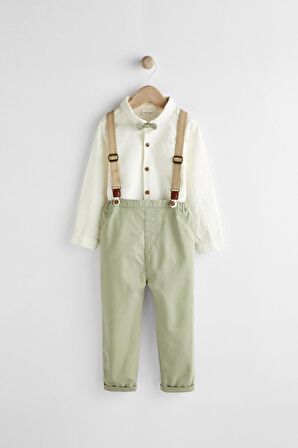 Pamuklu Green Gömlek Body Papyon Pantolon Ve Pantolon Askısı Set