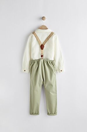 Pamuklu Green Gömlek Body Papyon Pantolon Ve Pantolon Askısı Set