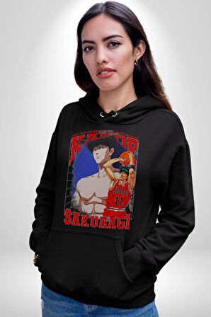 Sakuragi Kaede Slam Dunk Basketbol Anime Kadın Erkek  Siyah Kapüşonlu Sweatshirt Hoodie