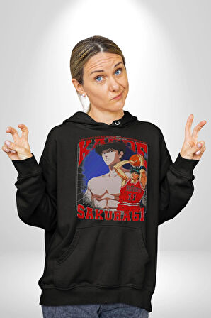 Sakuragi Kaede Slam Dunk Basketbol Anime Kadın Erkek  Siyah Kapüşonlu Sweatshirt Hoodie