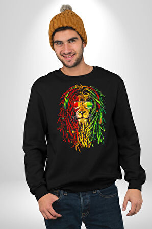 Bob Marley Aslan Kadın Erkek Siyah Sweatshirt 