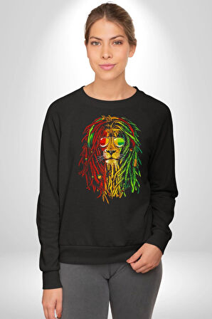 Bob Marley Aslan Kadın Erkek Siyah Sweatshirt 
