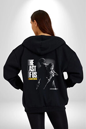 The Last Of Us Amerikan Dizi HBO Kadın Erkek Siyah Kapüşonlu Fermuarlı Baskılı Hırka Sweatshirt