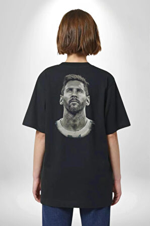 Messi Spor Futbol Kahramanı Pamuklu Kadın Erkek Oversize Sırt Dijital Baskılı Siyah T-shirt
