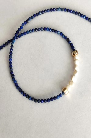 Serti̇Fi̇Kali 3 Mm Lapi̇S Lazuli̇, Gerçek İ̇Nci̇ Doğaltaş Kolye 