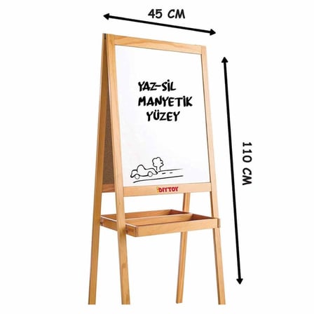 Miniklabtoys 2195 Ayaklı Çift Taraflı Manyetik Ahşap Yazı Tahtası