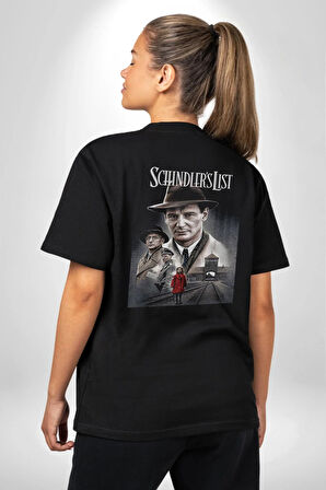 Schindler's List Kitap Film Kapağı Pamuklu Kadın Erkek Oversize Sırt Dijital Baskılı Siyah T-shirt