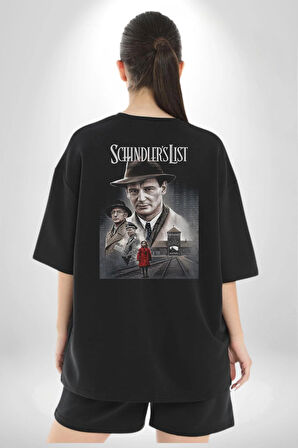 Schindler's List Kitap Film Kapağı Pamuklu Kadın Erkek Oversize Sırt Dijital Baskılı Siyah T-shirt