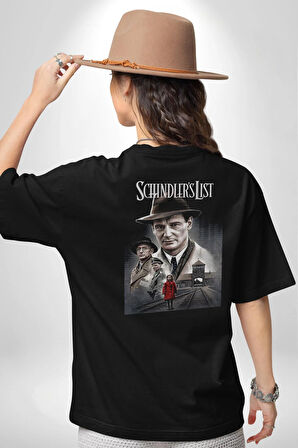 Schindler's List Kitap Film Kapağı Pamuklu Kadın Erkek Oversize Sırt Dijital Baskılı Siyah T-shirt