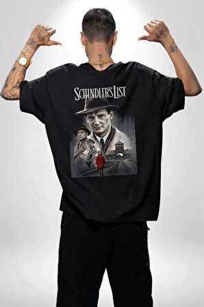 Schindler's List Kitap Film Kapağı Pamuklu Kadın Erkek Oversize Sırt Dijital Baskılı Siyah T-shirt