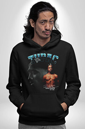 Tupac Müzik Kadın Erkek  Siyah Kapüşonlu Sweatshirt Hoodie