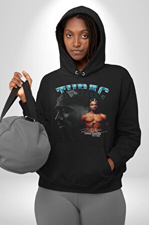 Tupac Müzik Kadın Erkek  Siyah Kapüşonlu Sweatshirt Hoodie