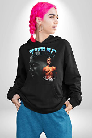 Tupac Müzik Kadın Erkek  Siyah Kapüşonlu Sweatshirt Hoodie