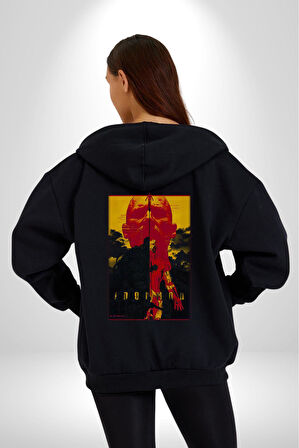 IRONMAN Film Karekterler Oyuncular Kadın Erkek Siyah Kapüşonlu Fermuarlı Baskılı Hırka Sweatshirt