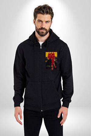 IRONMAN Film Karekterler Oyuncular Kadın Erkek Siyah Kapüşonlu Fermuarlı Baskılı Hırka Sweatshirt