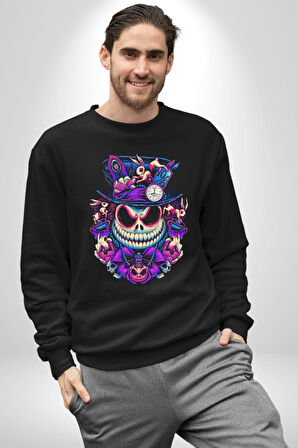 The Mad Skeleton Karakter Kadın Erkek Siyah Sweatshirt 
