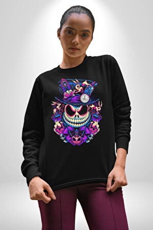 The Mad Skeleton Karakter Kadın Erkek Siyah Sweatshirt 