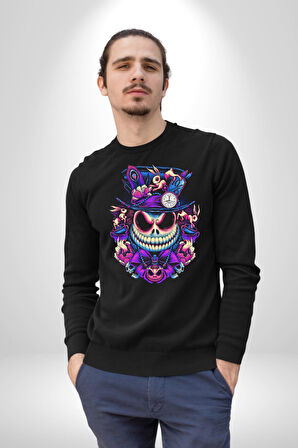 The Mad Skeleton Karakter Kadın Erkek Siyah Sweatshirt 