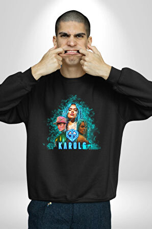 Karol G Şarkıcı  Kadın Erkek Siyah Sweatshirt 