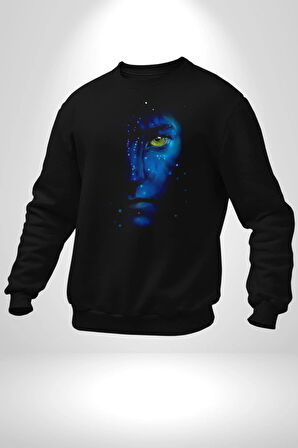 Avatar Face Film Kadın Erkek Siyah Sweatshirt 