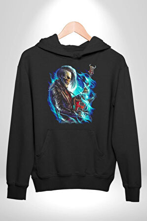 Elektro Gitar İskelet Yapay Zeka Kadın Erkek  Siyah Kapüşonlu Sweatshirt Hoodie