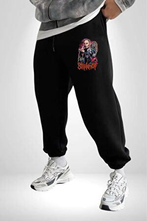 Slipknot Korku Film 3 İplik Erkek Baskılı Siyah Eşofman Altı