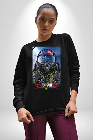 Topgun Maverick Film F16 Ucak Kadın Erkek Siyah Sweatshirt 