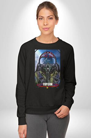 Topgun Maverick Film F16 Ucak Kadın Erkek Siyah Sweatshirt 