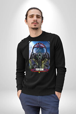 Topgun Maverick Film F16 Ucak Kadın Erkek Siyah Sweatshirt 