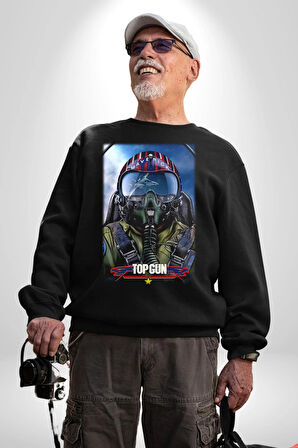 Topgun Maverick Film F16 Ucak Kadın Erkek Siyah Sweatshirt 