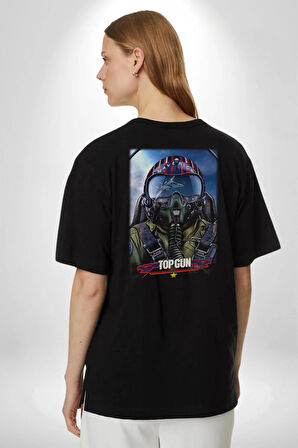 Topgun Maverick Film F16 Ucak Pamuklu Kadın Erkek Oversize Sırt Dijital Baskılı Siyah T-shirt