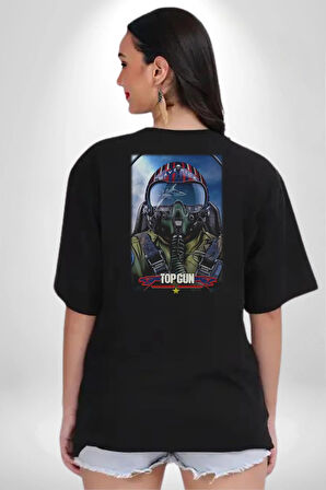 Topgun Maverick Film F16 Ucak Pamuklu Kadın Erkek Oversize Sırt Dijital Baskılı Siyah T-shirt