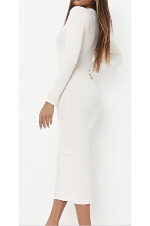 Ters Dikiş Detaylı Midi Elbise