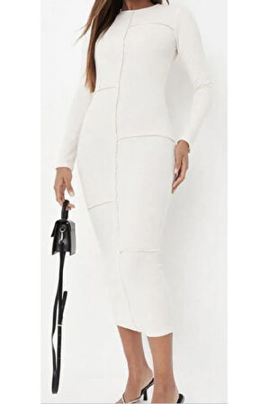 Ters Dikiş Detaylı Midi Elbise