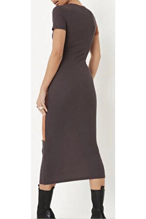 Ters Dikiş Detaylı Midi Elbise