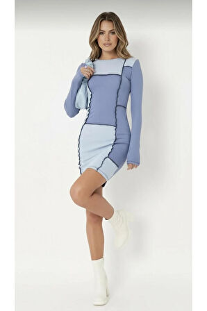 Ters Dikiş Detaylı Mini Elbise