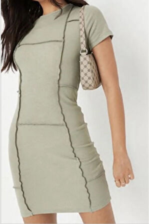 Ters Dikiş Detaylı Mini Elbise