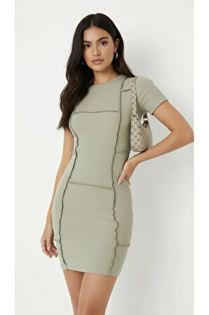 Ters Dikiş Detaylı Mini Elbise