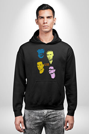 U2 Müzik Grubu Kadın Erkek  Siyah Kapüşonlu Sweatshirt Hoodie