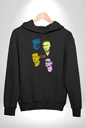 U2 Müzik Grubu Kadın Erkek  Siyah Kapüşonlu Sweatshirt Hoodie