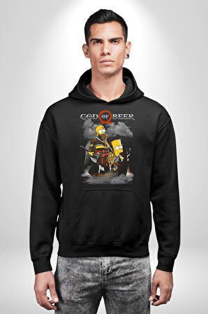 GOD OF BEER Simpson  Kadın Erkek  Siyah Kapüşonlu Sweatshirt Hoodie