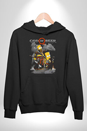 GOD OF BEER Simpson  Kadın Erkek  Siyah Kapüşonlu Sweatshirt Hoodie