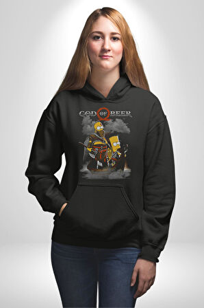 GOD OF BEER Simpson  Kadın Erkek  Siyah Kapüşonlu Sweatshirt Hoodie