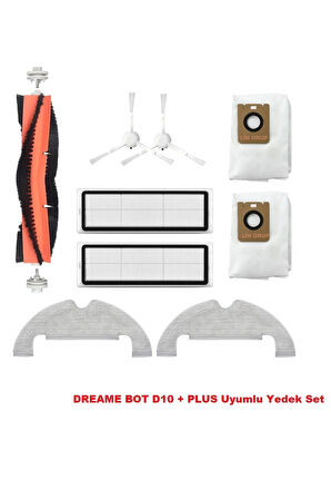 Dreame Bot D10+ Plus ve MOP 2 ULTRA  Uyumlu Yedek Fırça Filtre Paspas Toz Torbası
