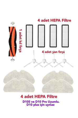Dreame D10S D10S PRO uyumlu kıl fırçalı yedek parça seti