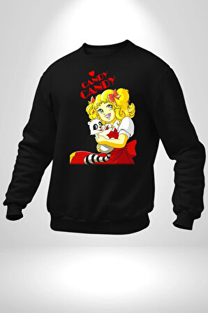 Şeker Kız Candy Çizgi Film  Kadın Erkek Siyah Sweatshirt 